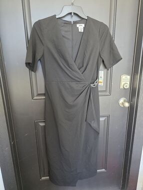 DKNY Black Wrap Dress Size 8 Short Sleeve Midi Sheath Cocktail Work NWT